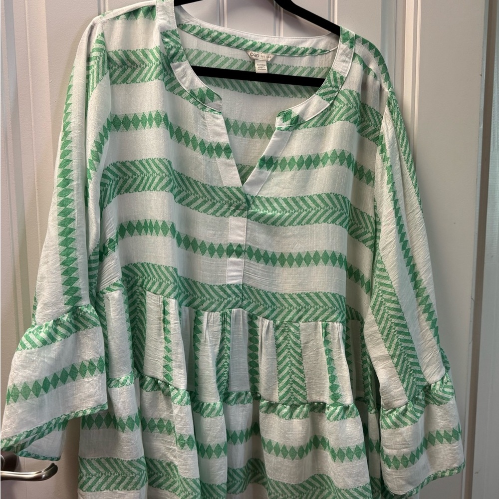 Cato Green and White Patterned Tunic